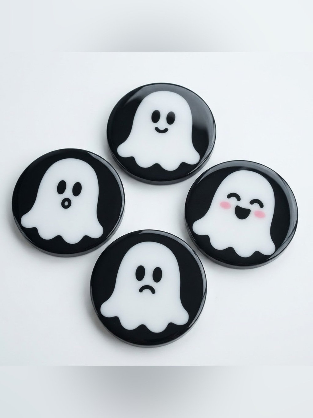 NWT Cute Ghost Coaster Set - Halloween Decor - Resin - Black & White - Set of 4